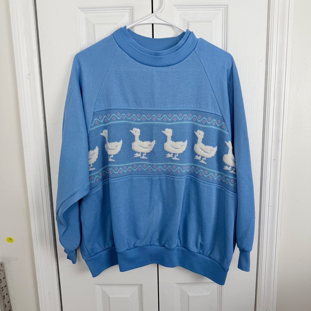 Vintage Blue Goose Duck Sweater Sweatshirt Womens 2X Grandma Cottagecore